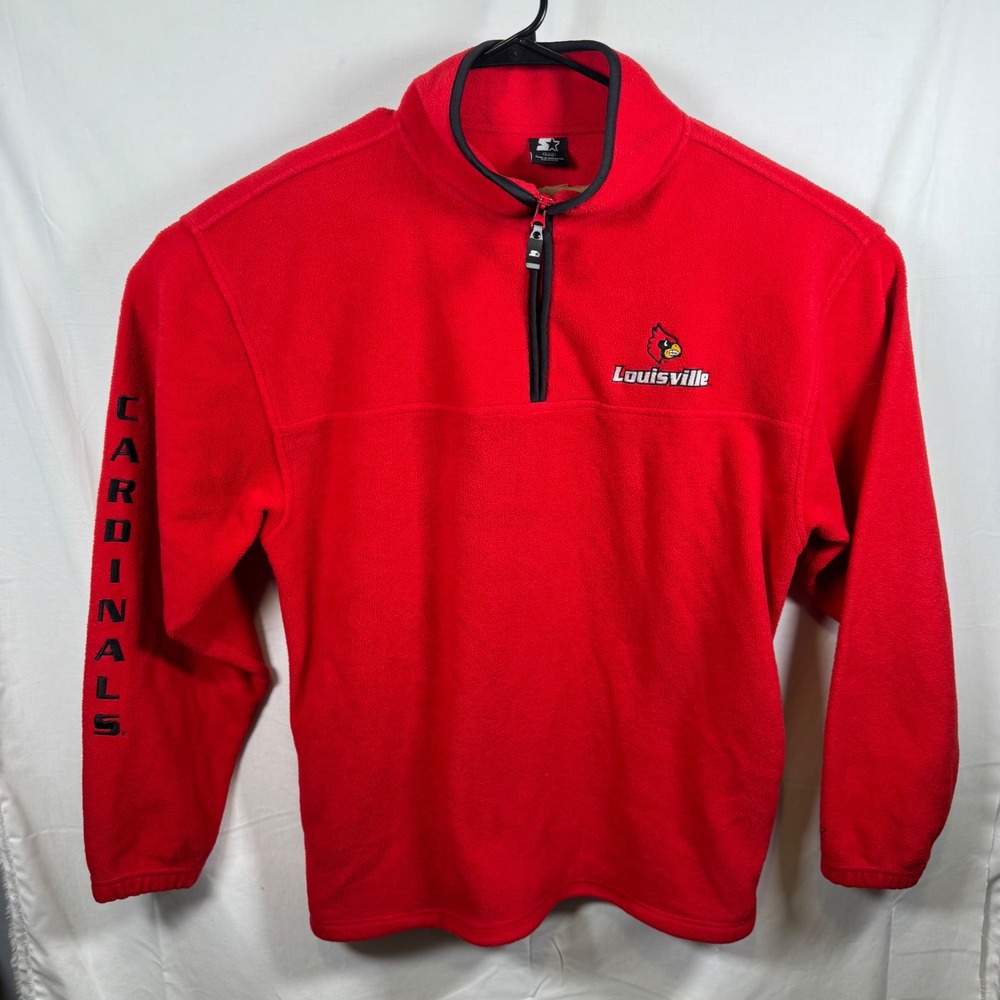 Starter Louisville Cardinals Fleece Pullover Mens XL Red Quarter Zip Mock Neck